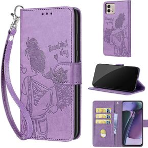 Designed for Motorola Moto G Stylus 5G 2023 Case Wallet,Women Flip Folio Cover with Embossed PU Leather Credit Card Holders Slots Wrist Strap Phone Case for Moto G Stylus 5G 2023 (Gray Flower)