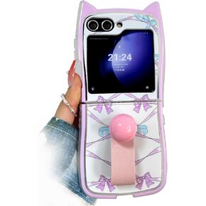 Kawaii Woman Case for Samsung Galaxy Z Flip 6 Cat Ears Design, Cute Cartoon Case for Galaxy Z Flip 6 Kitty Shape Cover Soft TPU, Creative Funny Girly Case for Z Flip 6 -Pink