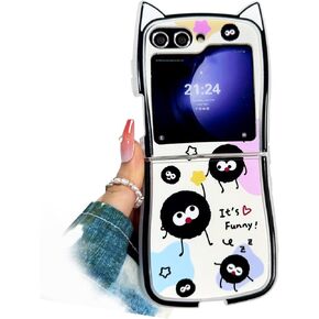 حافظة Kawaii Woman لهاتف Samsung Galaxy Z Flip 6 بتصميم آذان القطط، حافظة كرتونية لطيفة لهاتف Galaxy Z Flip 6 Kitty على شكل غطاء ناعم من مادة TPU، حافظة بناتي مضحكة مبتكرة لهاتف Z Flip 6 - وردي