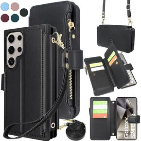 Harryshell Crossbody for Samsung Galaxy S24 Ultra 5G Case Wallet [8 Card Slots] with [Theft-Scan Blocking],Cash Coin Zipper Pocket Long Shoulder & Wrist Strap for S24 Ultra 6.8 Inch (Teal)
