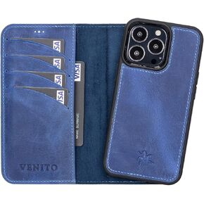 محفظة Venito لهاتف iPhone 15 Pro Max مع حامل بطاقات وحجب RFID، حافظة هاتف جلدية، غطاء هاتف قابل للفصل بإغلاق مغناطيسي 6.7 بوصة، بني عتيق