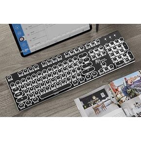 Retro Vintage 104- Key Hot-Swappable Mechanical Wireless Keyboard with White LED Backlit Typewriter: Bluetooth/2.4 G/USB for Multi-Device: PC/Mac/iPad/Smartphone/(Blue Switch, Rechargeable, Black)