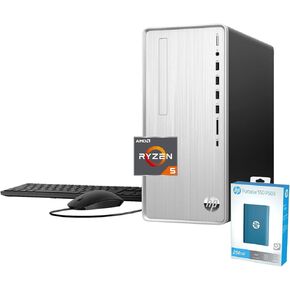 HP Pavilion TP01 Desktop Computer, AMD Ryzen 5 5600G, 32GB DDR4 RAM, 2TB PCIe SSD, USB Type-C, HDMI, Media Card Reader, WiFi 6, P500 Portable SSD, Windows 11 Home, Black