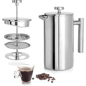 800ML French Press Coffee Maker, High Borosilicate Heat-resistant Glass Cafetiere Coffee Pot with 304 Stainless Steel 3 Filter Coffee Maker for Home Office And Outdoor Activities.