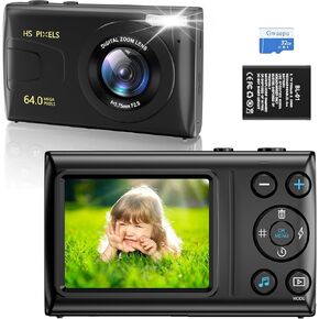 4K Digital Camera for Photography and Video: 64MP Autofocus Compact Camera with 18X Digital Zoom, Kids Camera with 32GB TF Card, Vintage Camera for Boys and Girls Students Gift (Black)