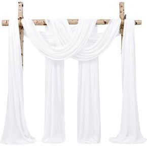 Wedding Arch Draping Fabric, 4 Panel 28" x 19Ft White Drapes Chiffon Fabric Sheer Backdrop Curtains for Wedding Ceremony Party Ceiling Decor