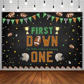 7x5ft Football 1st Birthday Backdrop Our Little Rookie is Turning One Photography Background Football Birthday Party Decorations First Down Newborn Birthday Cake Table Banner Photo Studio Prop