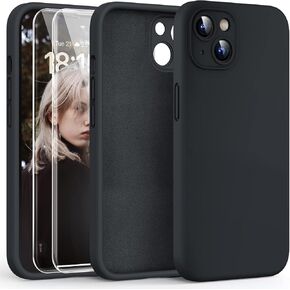 HATOSHI for iPhone 13 Case, Liquid Silicone Upgraded [Camera Protection] with [2 Screen Protectors], Soft Anti-Scratch Microfiber Lining Shockproof Phone Case for iPhone 13 6.1 inch, Space Black