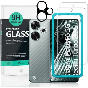 Ibywind 2 Pack Screen Protector For Xiaomi Poco F6 5G/Redmi Turbo 3 5G 6.67",9H Hardness Tempered Glass,With 1Pc Camera Lens Protector,1Pc Back Carbon Fiber Film