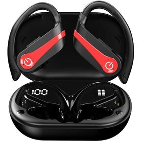 Wireless Sport Earbuds with Dual LED Display, Stereo Sound, BT5.3, 10 Hours Playback. Black and red, Q63-3Avidity