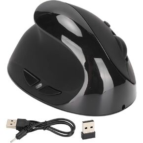 Left Hand Mouse, 2.4G Vertical Digital Ergonomic Mouse, Rechargeable Optical Mouse with USB Adapter Adjustable DPI Suitable for Laptop/Pc/Tablet (Black)