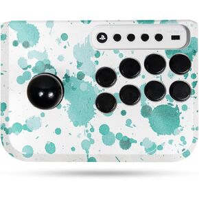 Glossy Glitter Gaming Skin Compatible with Hori Fighting Stick Mini (PS5, PS4, PC) - Teal Splatter - Premium 3M Vinyl Protective Wrap Decal Cover - Easy to Apply | Crafted in The USA by MightySkins