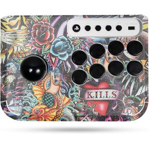 Glossy Glitter Gaming Skin Compatible with Hori Fighting Stick Mini (PS5, PS4, PC) - Old School Tattoo - Premium 3M Vinyl Protective Wrap Decal Cover | Crafted in The USA by MightySkins