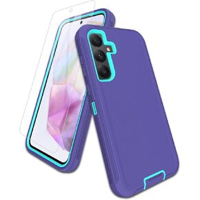 for Samsung Galaxy A35-5G Case, with Screen Protector, Port Protection, Full-Body Non-Slip Silicone Rubber Covered, 3-Layer Heavy Duty Drop-Proof Cover Phone Case, Black