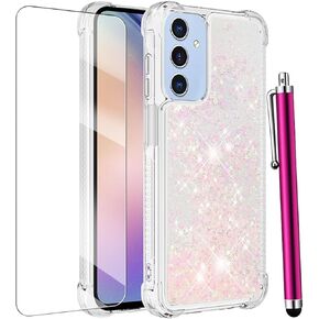 for Samsung Galaxy A15 5G Case with Screen Protector, Women Girls Glitter Bling Liquid Floating Cute Phone Case Soft TPU Slim Silicone Shockproof Protective for Samsung A15 5G - Blue Purple