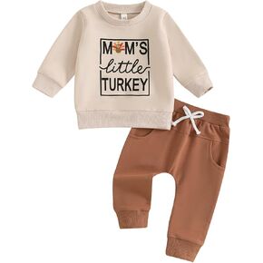 Thanksgiving Toddler Baby Boy Clothes Mam's Dad's Little Turkey Crewneck Sweatshirt Tops Sweatpants Set 2Pcs Outfit