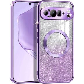 Casetego for Google Pixel 9 Pro XL Case,Compatible with MagSafe,Glitter Sparkle Magnetic Plated Slim Shockproof Soft TPU Bumper Full Protection Case for Google Pixel 9 Pro XL,Rose Gold