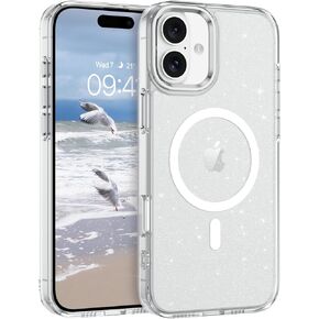 BENTOBEN Magnetic for iPhone 16 Case, Clear Crystal Glitter iPhone 16 Phone Case [Compatible with MagSafe] Shockproof Sparkly Cute Women Girl Protective Cover Case for iPhone 16 6.1 inch,Clear