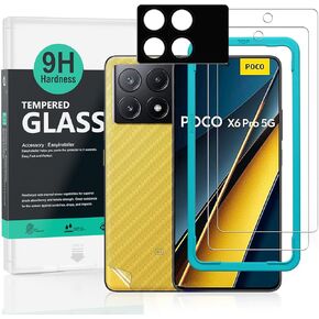 Ibywind 2 Pack Screen Protector For Xiaomi Poco X6 Pro 5G 6.67",9H Hardness Tempered Glass,With 1Pc Camera Lens Protector,1Pc Back Carbon Fiber Film