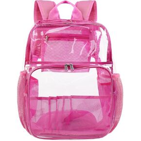 GiMiUiTo Clear Backpack,18'' See Through Backpack School Approved Heavy Duty Clear Backpack Transparent Bookbag for College Work Travel Security,Black