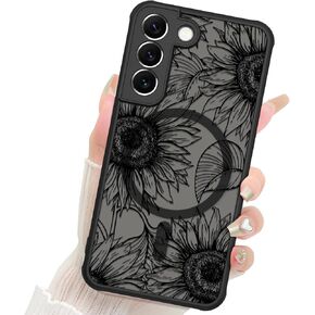 Fiyart Designed for Samsung Galaxy S24 Ultra Case Matte Flowers Design Compatible with MagSafe,Cute Sunflowers Anti-Scratch Translucent Phone Cover for Women Girls 6.8"-Black