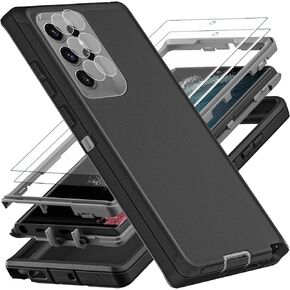 for Samsung Galaxy S22 Ultra Case, Military Grade Shockproof/Drop Proof/Dust Proof Case with 2Pcs Self Healing Flexible TPU Screen Protector & Camera Lens Protector (Black/Grey)