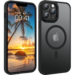 YINLAI Case for iPhone 13 Pro Max 6.7-Inch, Magnetic [Compatible with Magsafe] Supports Wireless Charging Slim Translucent Matte Men Women Girl Shockproof Protective Back Phone Cover, Black/Pink in Kuwait