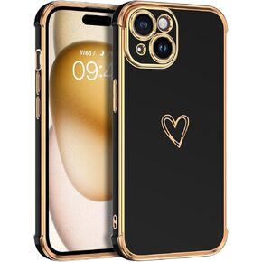 BENTOBEN Compatible with iPhone 15 Case, Phone Case iPhone 15, Cute Heart Pattern Slim Fit Thin Soft Flexible Shockproof TPU Bumper Non-Slip Lightweight Women Girl Protective Cover, Black