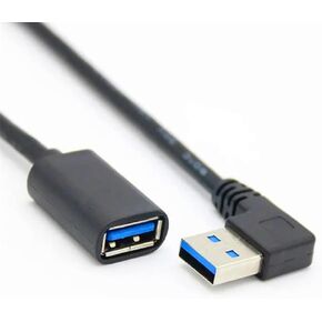ALINNA 90 Degree USB 3.0 Extension Cable, Black USB 3.0 Male to Female Extender Cord 30cm (Down Angle)