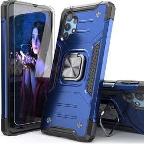 for Galaxy A32 5G Case with Screen Protector,for Galaxy A32 5G Cover,Shockproof Drop Test Case with Car Mount Kickstand Lightweight Protective Cover for Galaxy A32 5G,Blue