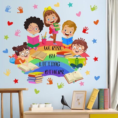 كل طفل هو فنان جدار صائق ملصقات الحائط ملهمة اقتباسات ملصقات DIY قشر ولصق زاوية القراءة قوس قزح جدار الشارات للأطفال الفتيات المراهقين الفصول الدراسية المدرسة الحضانة الرعاية النهارية الديكور in Kuwait