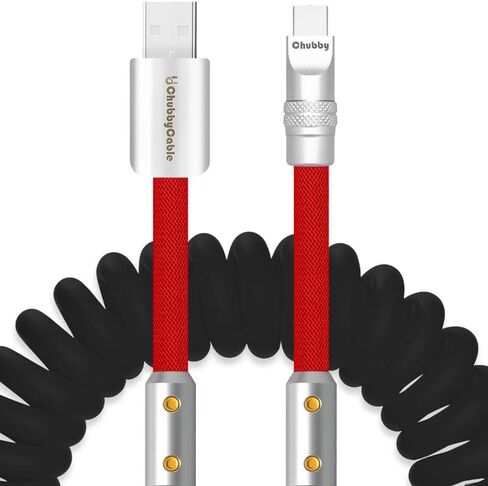Chubbycable Colorblock Chubby - كابل شحن سيليكون مضفر زنبركي ملفوف كابل USB C شحن سريع سلك شاحن من النوع C للسيارة، أسود + أحمر، USB-A إلى النوع C، 2.29FT-3.6FT in Saudi Arabia