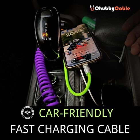 Chubbycable Colorblock Chubby - كابل شحن سيليكون مضفر زنبركي ملفوف كابل USB C شحن سريع سلك شاحن من النوع C للسيارة، أسود + أحمر، USB-A إلى النوع C، 2.29FT-3.6FT in Saudi Arabia