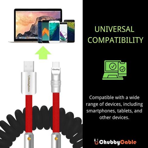 Chubbycable Colorblock Chubby - كابل شحن سيليكون مضفر زنبركي ملفوف كابل USB C شحن سريع سلك شاحن من النوع C للسيارة، أسود + أحمر، USB-A إلى النوع C، 2.29FT-3.6FT in Saudi Arabia