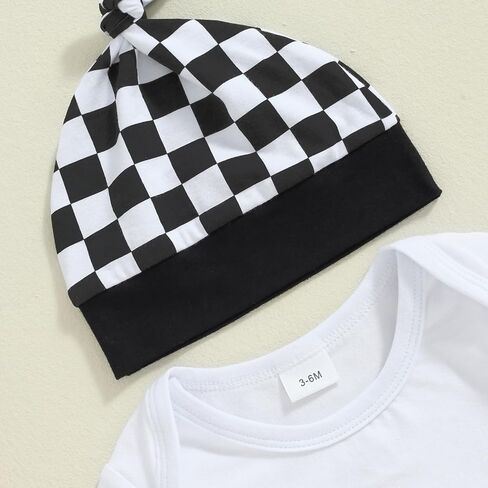 BULINGNA Newborn Baby Boy Coming Home Outfit Long Sleeve Letter Print Romper Checkered Pants Hat infant Checkerboard Outfit in Kuwait