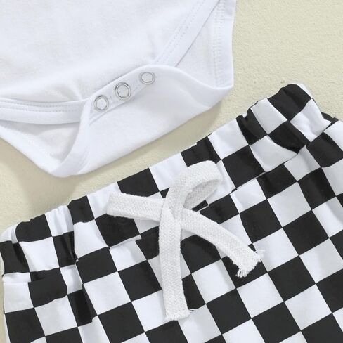 BULINGNA Newborn Baby Boy Coming Home Outfit Long Sleeve Letter Print Romper Checkered Pants Hat infant Checkerboard Outfit in Kuwait