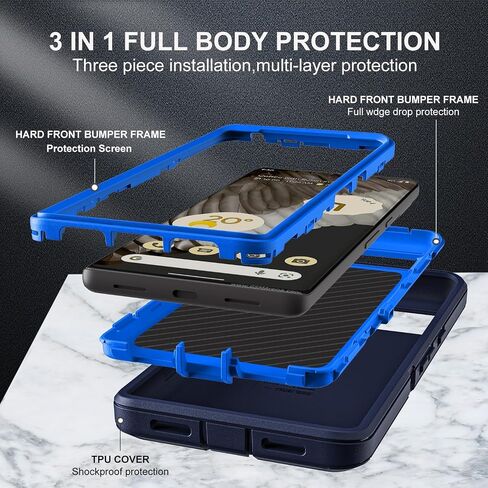 for Google Pixel 7 Pro Case, Military Grade Heavy Duty Shockproof/Drop Proof/Dust Proof Case with 2Pcs Self Healing Flexible TPU Screen Protector & Camera Lens Protector (Black/Black) in Saudi Arabia