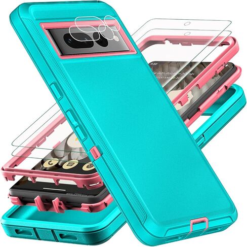 for Google Pixel 7 Pro Case, Military Grade Heavy Duty Shockproof/Drop Proof/Dust Proof Case with 2Pcs Self Healing Flexible TPU Screen Protector & Camera Lens Protector (Black/Black) in Saudi Arabia