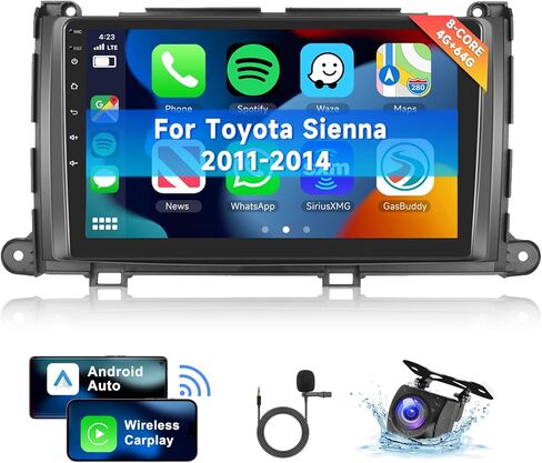 [8 CORE 4G+64G] for Toyota Sienna 2011-2014 Car Radio with Wireless Carplay/Android Auto, 9 Inch Android 13 IPS Touch Screen Car Stereo, Bluetooth, GPS, WiFi, SWC, DSP + HD Backup Camera in Kuwait