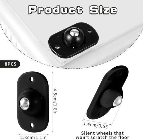 Self Adhesive Caster Wheel,8Pcs 360° Swivel Universal Wheel Stainless Steel Smooth Rotation Mini Sticky Pulley for Kitchen Storages Box Small Appliance Slider (Black) in Kuwait