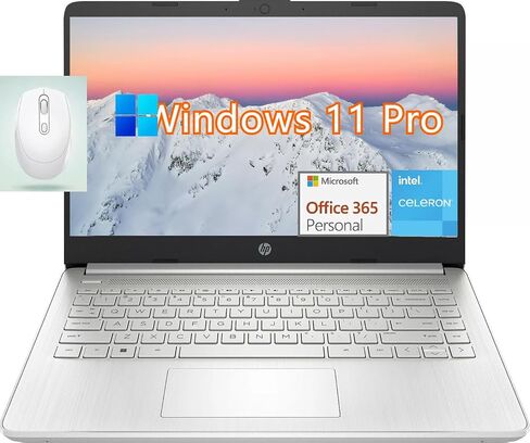 HP 14" Laptop Computer for Student - Windows 11 Pro, with 1Year Microsoft 365, Intel Quad-Core N4120, 16GB RAM, 384GB Storage (128GB eMMC+ 256GB microSD), Anti-Glare HD Display, Webcam, Silver Laptop in Saudi Arabia