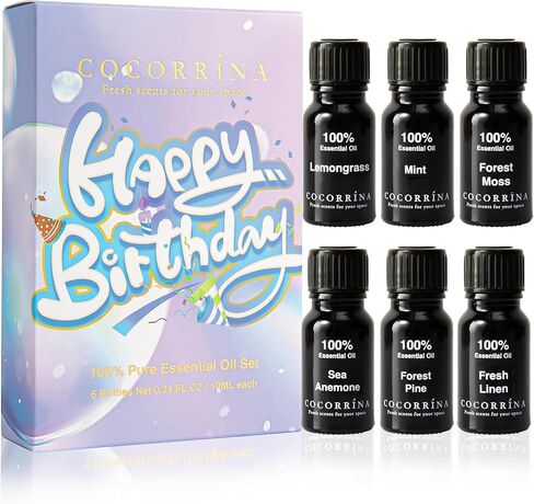 COCORRÍNA Essential Oil Gift Set - 6 Pack / 10ml Pure Essential Oils for Diffusers (Lavender/Fresh Linen/White Tea/Spring Flower/Cedar Balsam/Vanilla) Birthday Gifts in Saudi Arabia