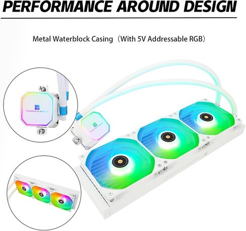 مبرد مياه Frozen Prism 360 White ARGB AIO، مبرد وحدة المعالجة المركزية السائل، نظام تبريد مياه مراوح 3 × 120 مم PWM، سرعة عالية 1850 دورة في الدقيقة، متوافق مع AMD/AM4/AM5 in Saudi Arabia