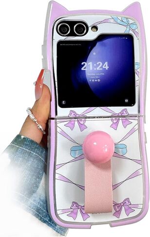 حافظة Kawaii Woman لهاتف Samsung Galaxy Z Flip 6 بتصميم آذان القطط، حافظة كرتونية لطيفة لهاتف Galaxy Z Flip 6 Kitty على شكل غطاء ناعم من مادة TPU، حافظة بناتي مضحكة مبتكرة لهاتف Z Flip 6 - وردي in Kuwait