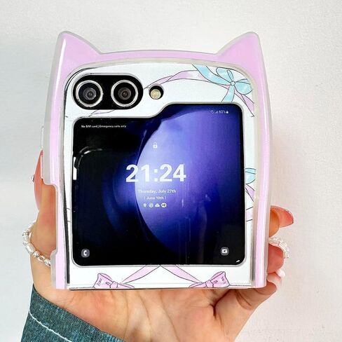 حافظة Kawaii Woman لهاتف Samsung Galaxy Z Flip 6 بتصميم آذان القطط، حافظة كرتونية لطيفة لهاتف Galaxy Z Flip 6 Kitty على شكل غطاء ناعم من مادة TPU، حافظة بناتي مضحكة مبتكرة لهاتف Z Flip 6 - وردي in Kuwait
