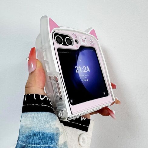 حافظة Kawaii Woman لهاتف Samsung Galaxy Z Flip 6 بتصميم آذان القطط، حافظة كرتونية لطيفة لهاتف Galaxy Z Flip 6 Kitty على شكل غطاء ناعم من مادة TPU، حافظة بناتي مضحكة مبتكرة لهاتف Z Flip 6 - وردي in Kuwait