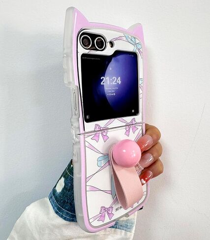 حافظة Kawaii Woman لهاتف Samsung Galaxy Z Flip 6 بتصميم آذان القطط، حافظة كرتونية لطيفة لهاتف Galaxy Z Flip 6 Kitty على شكل غطاء ناعم من مادة TPU، حافظة بناتي مضحكة مبتكرة لهاتف Z Flip 6 - وردي in Kuwait