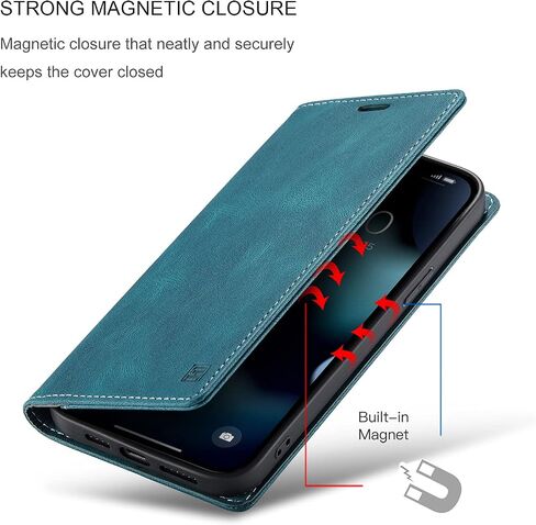 for iPhone 13 Mini Case, Vintage Wallet Case Card Holder Kickstand Built-in Magnetic Flip Folio Leather Case for iPhone 13 Mini - Blue in Saudi Arabia