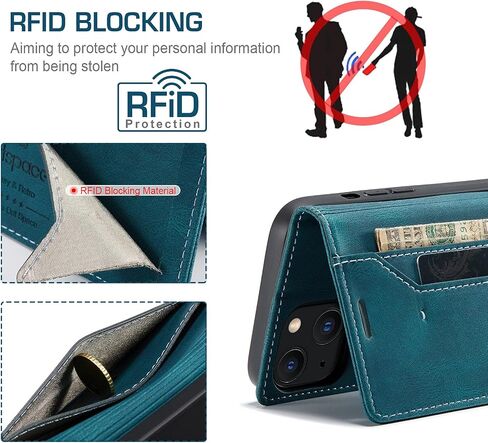 for iPhone 13 Mini Case, Vintage Wallet Case Card Holder Kickstand Built-in Magnetic Flip Folio Leather Case for iPhone 13 Mini - Blue in Saudi Arabia