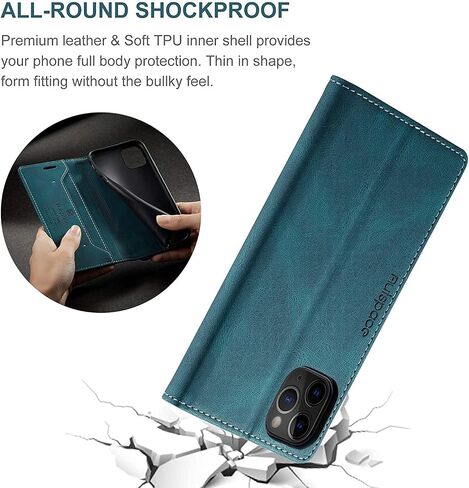 for iPhone 13 Mini Case, Vintage Wallet Case Card Holder Kickstand Built-in Magnetic Flip Folio Leather Case for iPhone 13 Mini - Blue in Saudi Arabia